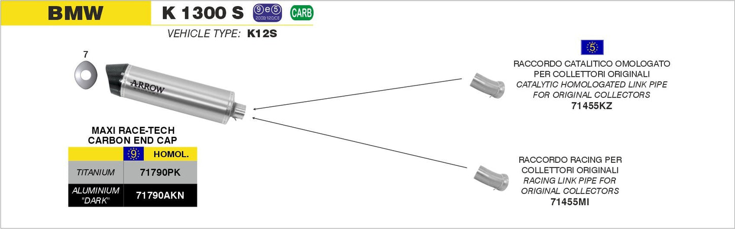 BMW K 1300 S 2012-2016 Arrow udstødning. Slip-on udstødninger, komplette udstødninger, manifold/forrør. Find det hos Pitboxen.dk