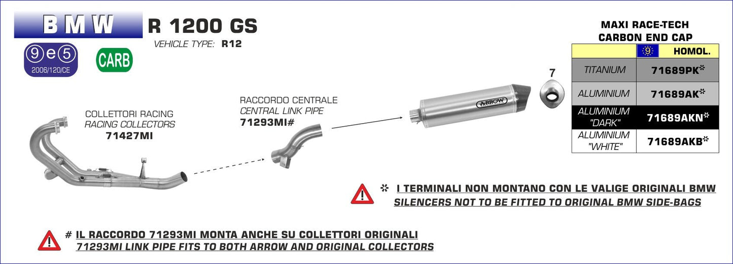 BMW R 1200 GS 2004-2005 Arrow udstødning. Slip-on udstødninger, komplette udstødninger, manifold/forrør. Find det hos Pitboxen.dk