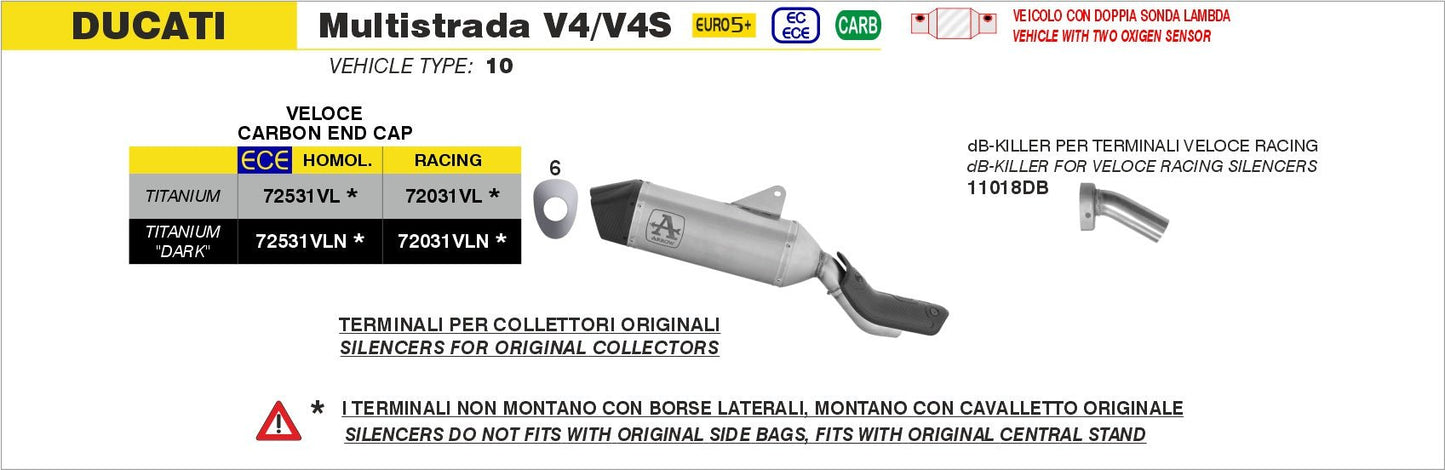 Ducati Multistrada V4 / V4S 2025- Arrow udstødning. Slip-on udstødninger, komplette udstødninger, manifold/forrør. Find det hos Pitboxen.dk