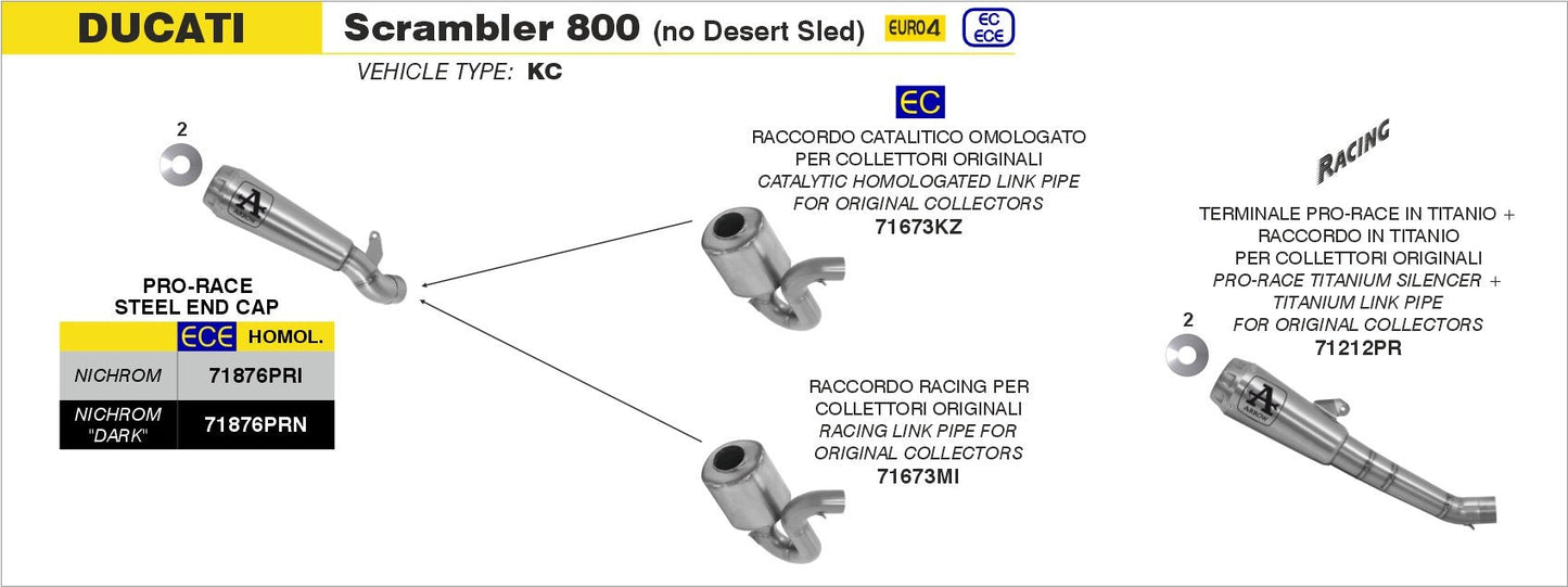 Ducati Scrambler 800 Classic 2017-2020 Arrow udstødning. Slip-on udstødninger, komplette udstødninger, manifold/forrør. Find det hos Pitboxen.dk