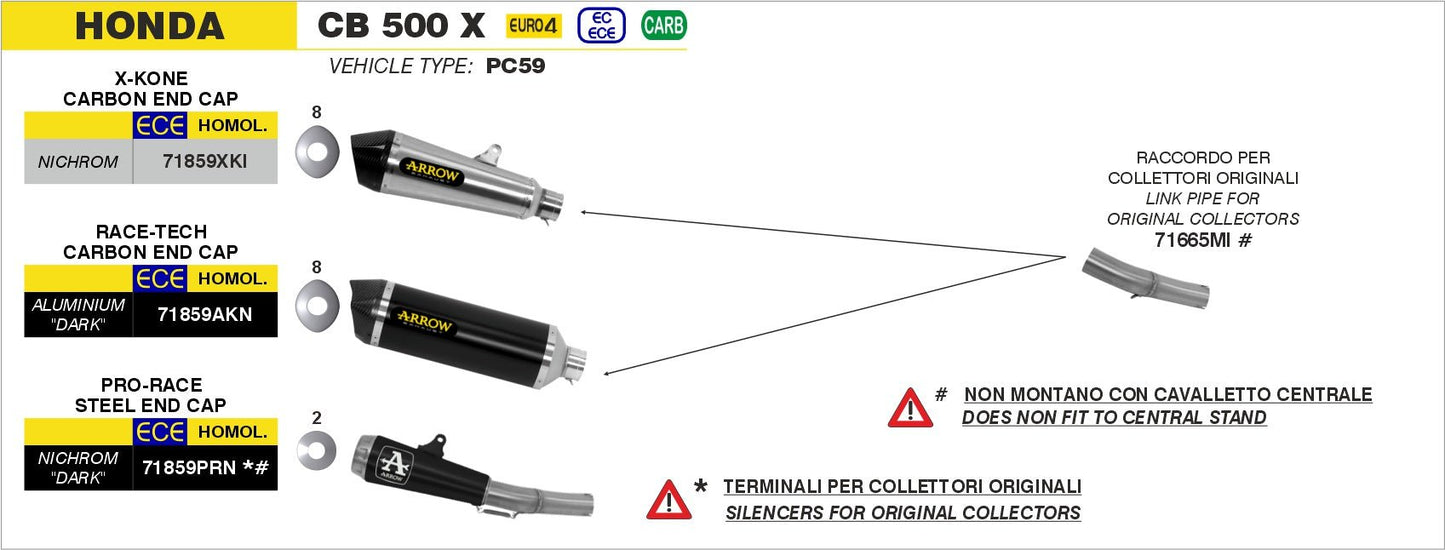 Honda CB 500 X 2017-2018 Arrow udstødning. Slip-on udstødninger, komplette udstødninger, manifold/forrør. Find det hos Pitboxen.dk