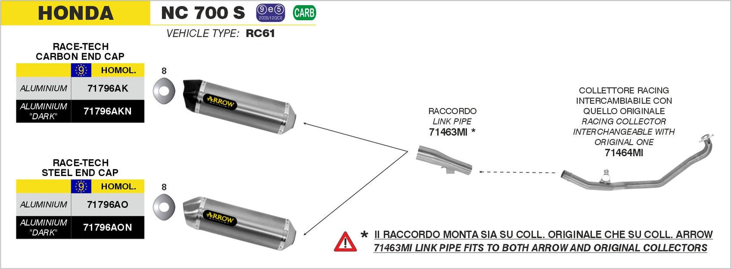 Honda NC 700 S 2012-2014 Arrow udstødning. Slip-on udstødninger, komplette udstødninger, manifold/forrør. Find det hos Pitboxen.dk