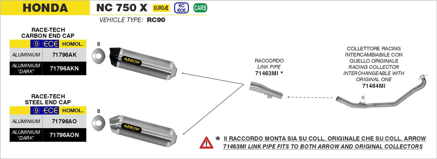 Honda NC 750 X 2016-2020 Arrow udstødning. Slip-on udstødninger, komplette udstødninger, manifold/forrør. Find det hos Pitboxen.dk