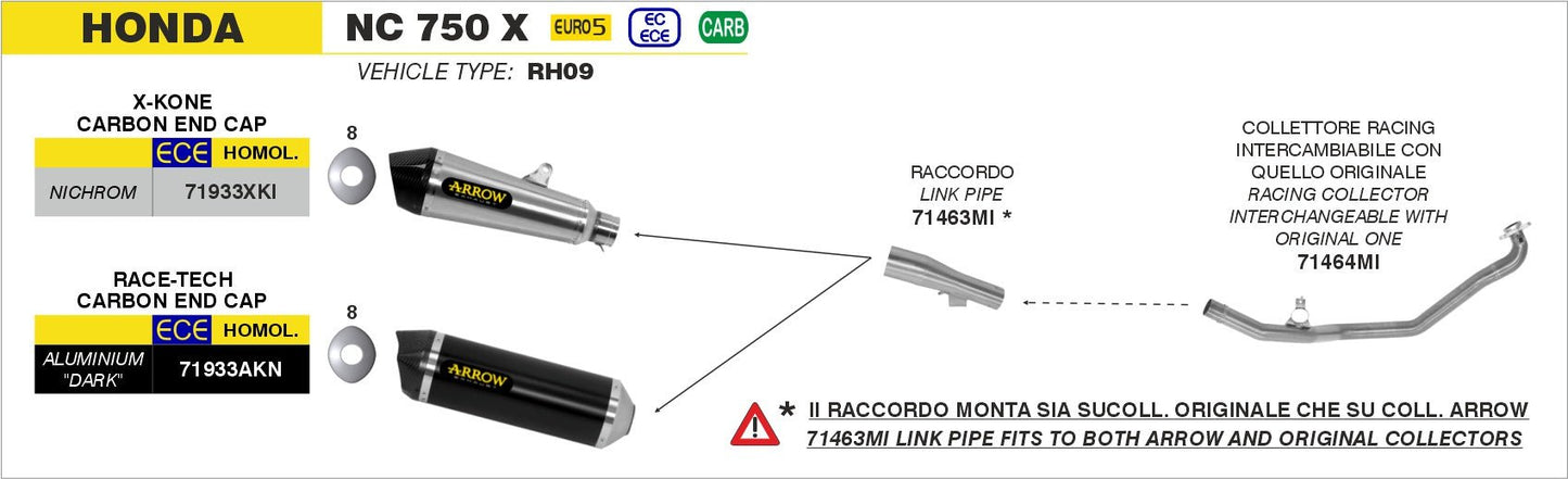 Honda NC 750 X 2021-2022 Arrow udstødning. Slip-on udstødninger, komplette udstødninger, manifold/forrør. Find det hos Pitboxen.dk