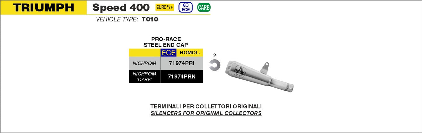 Triumph SPEED 400 2024- Arrow udstødning. Slip-on udstødninger, komplette udstødninger, manifold/forrør. Find det hos Pitboxen.dk
