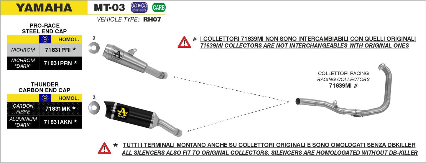 Yamaha MT-03 2016-2017 Arrow udstødning. Slip-on udstødninger, komplette udstødninger, manifold/forrør. Find det hos Pitboxen.dk
