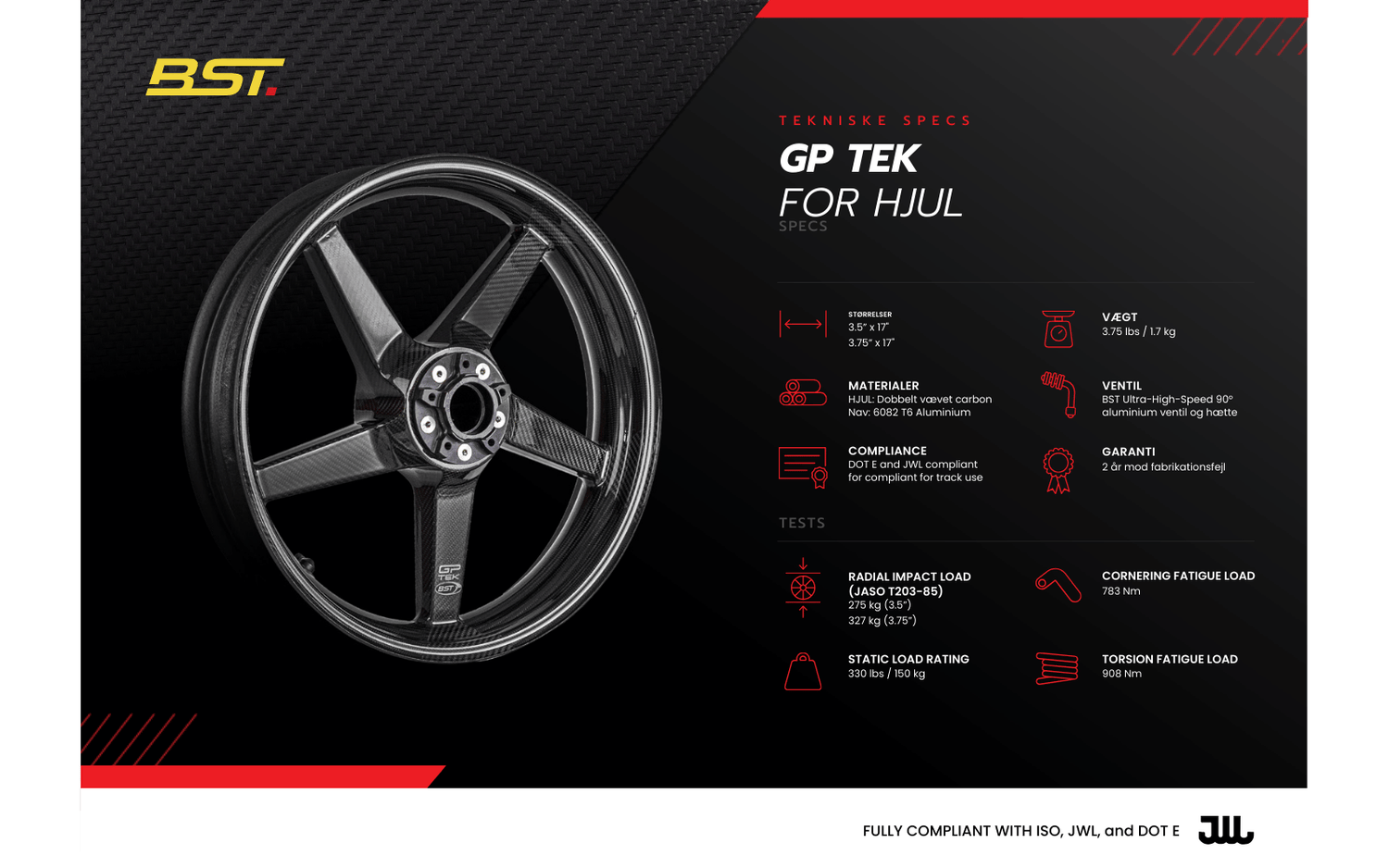 BST GP Tek Forhjul til Honda CBR1000RR-R (2019 - 2023) - 3.5" x 17" - BST Carbon hjul