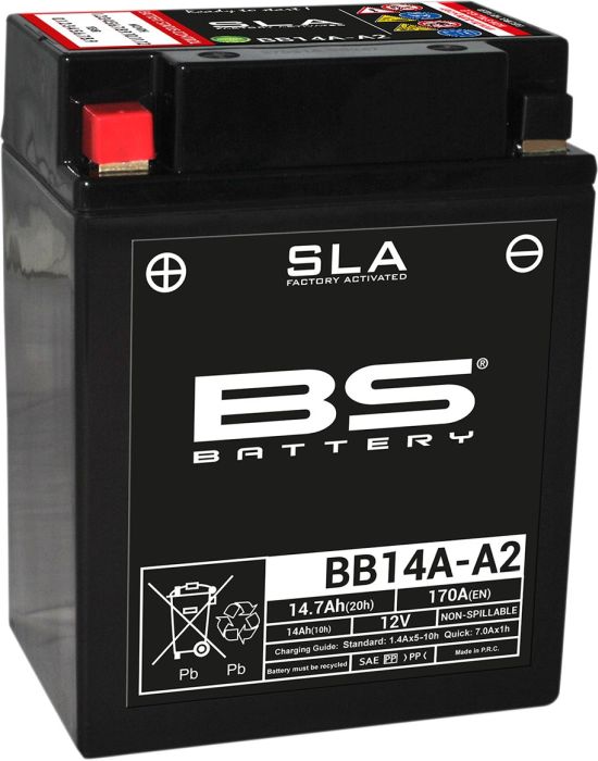 Motorcykelbatteri BS BB14A-A2 SLA (vedligeholdelsesfrit)