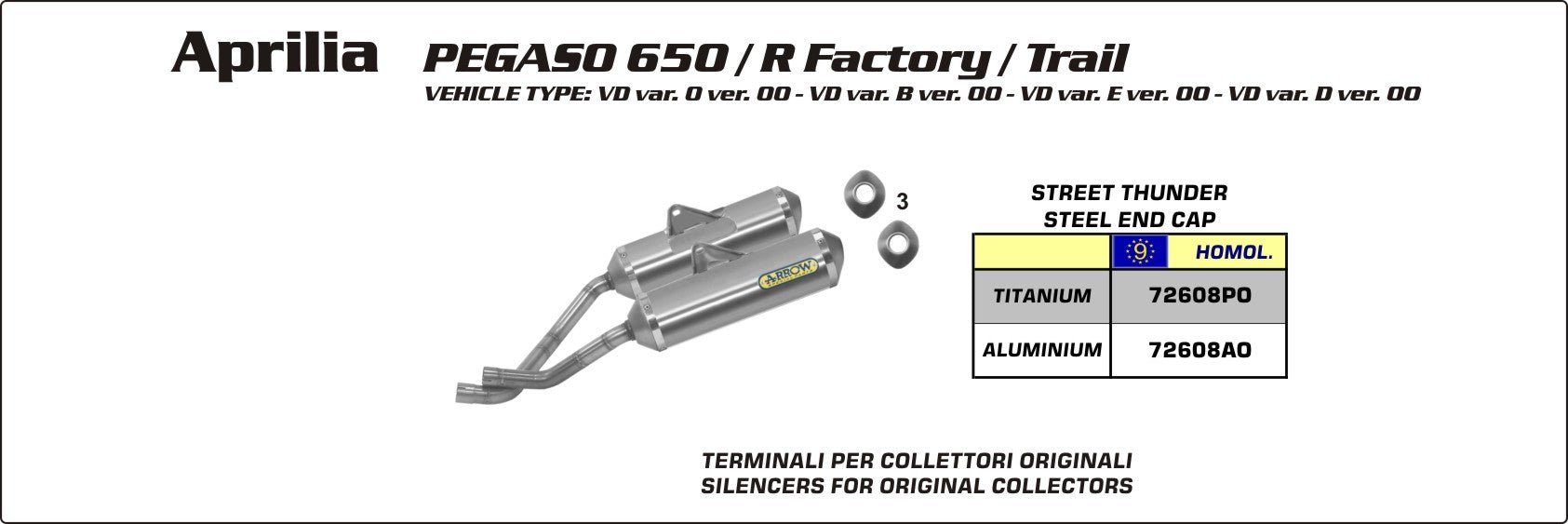 Aprilia PEGASO 650 STRADA 2005-2011 Arrow udstødning. Slip-on udstødninger, komplette udstødninger, manifold/forrør. Find det hos Pitboxen.dk