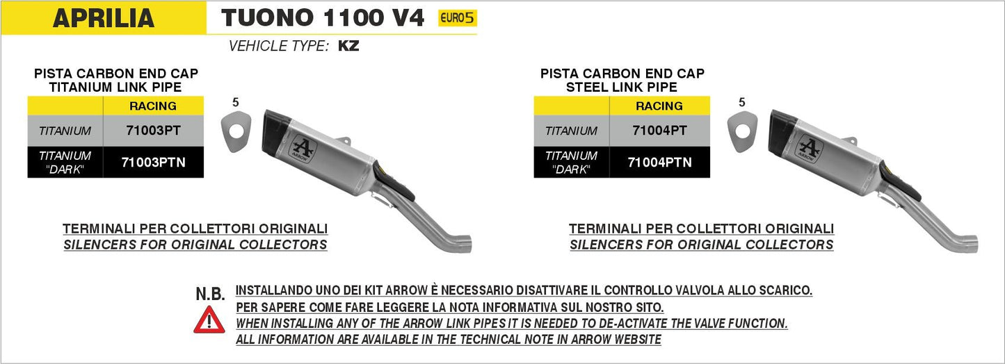 Aprilia TUONO V4 1100 2021-2024 Arrow udstødning. Slip-on udstødninger, komplette udstødninger, manifold/forrør. Find det hos Pitboxen.dk