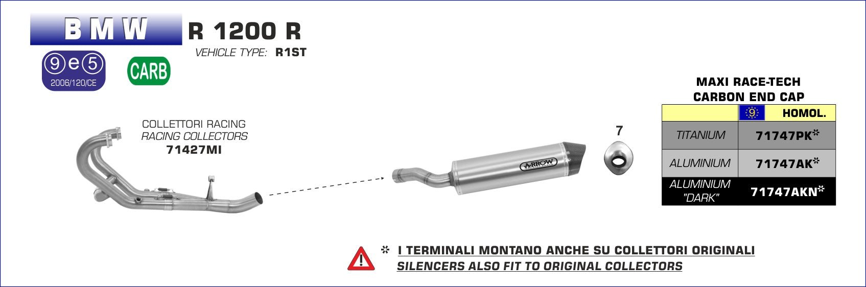 BMW R 1200 R 2006-2010 Arrow udstødning. Slip-on udstødninger, komplette udstødninger, manifold/forrør. Find det hos Pitboxen.dk