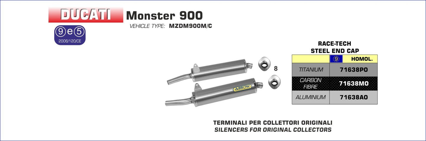 Ducati MONSTER 900 1994-1999 Arrow udstødning. Slip-on udstødninger, komplette udstødninger, manifold/forrør. Find det hos Pitboxen.dk