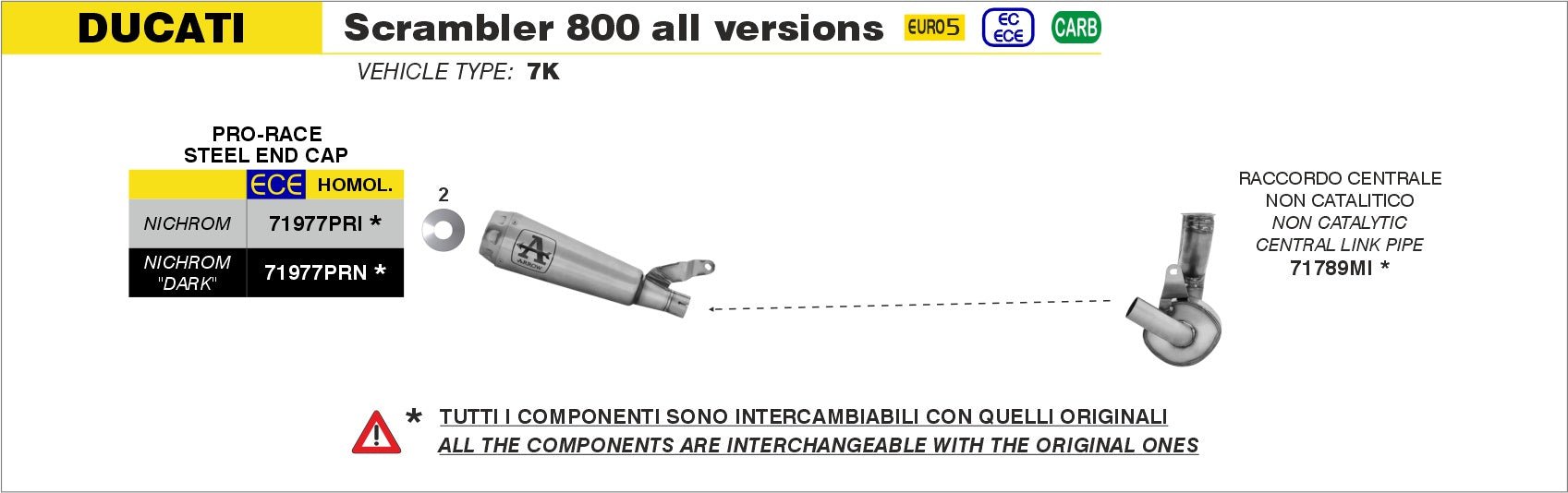 Ducati Scrambler 800 2023-2024 Arrow udstødning. Slip-on udstødninger, komplette udstødninger, manifold/forrør. Find det hos Pitboxen.dk