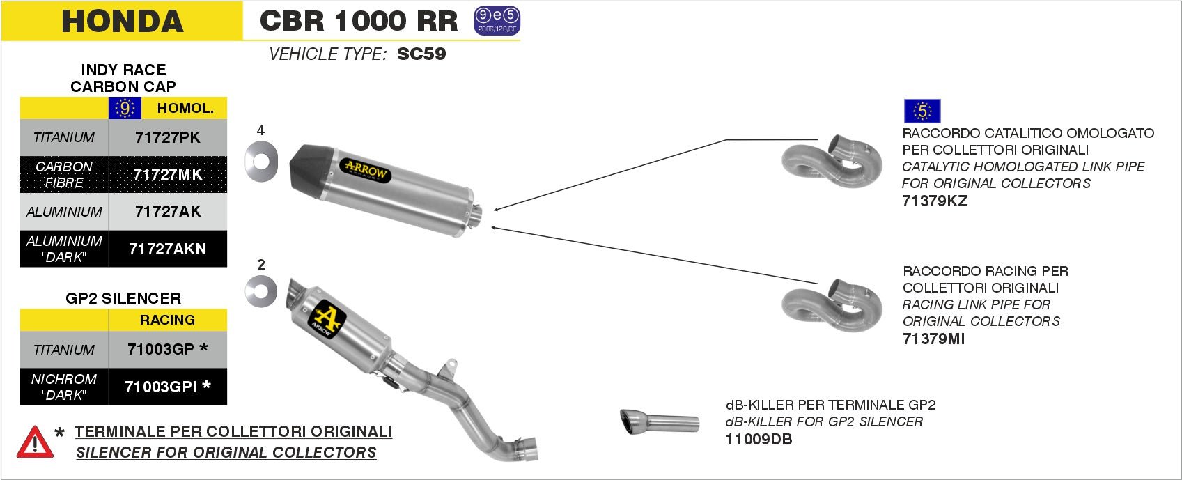 Honda CBR 1000 RR 2008-2011 Arrow udstødning. Slip-on udstødninger, komplette udstødninger, manifold/forrør. Find det hos Pitboxen.dk
