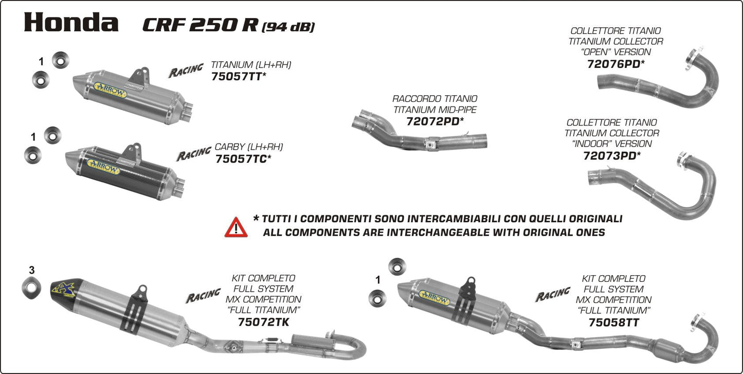 Honda CRF 250 R 2006-2009 Arrow udstødning. Slip-on udstødninger, komplette udstødninger, manifold/forrør. Find det hos Pitboxen.dk