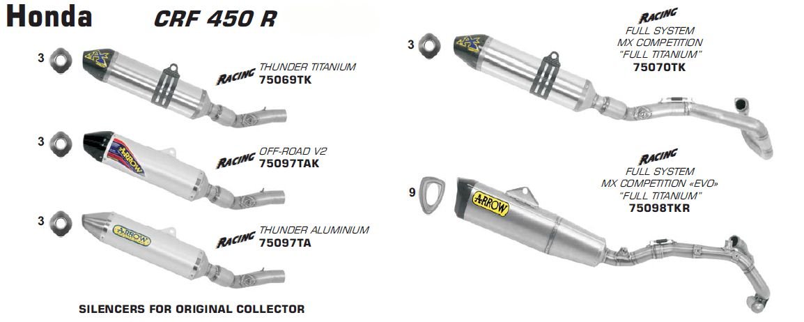 Honda CRF 450 R 2011-2012 Arrow udstødning. Slip-on udstødninger, komplette udstødninger, manifold/forrør. Find det hos Pitboxen.dk