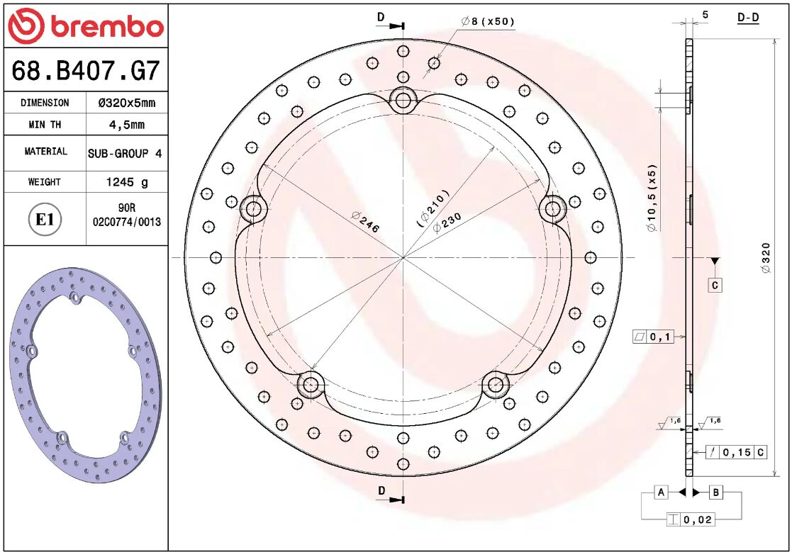 Honda DCT 14-18 m.fl. bremseskive for, ORO fast - Brembo