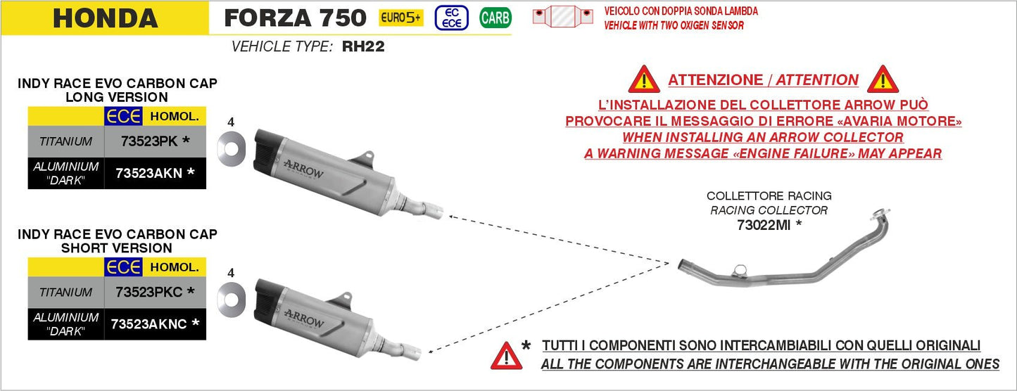 Honda FORZA 750 2025- Arrow udstødning. Slip-on udstødninger, komplette udstødninger, manifold/forrør. Find det hos Pitboxen.dk