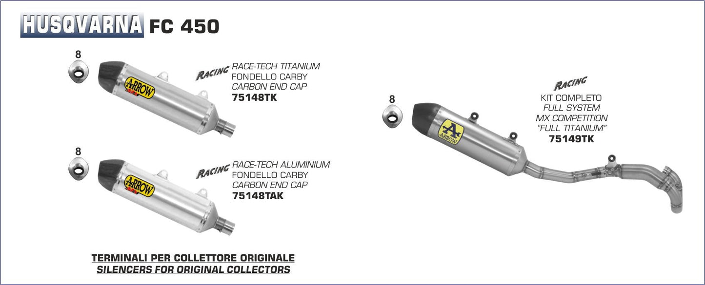 Husqvarna FC 450 2017-2018 Arrow udstødning. Slip-on udstødninger, komplette udstødninger, manifold/forrør. Find det hos Pitboxen.dk