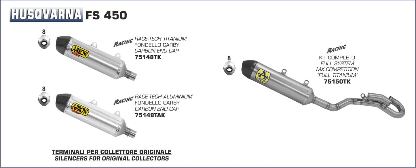 Husqvarna FS 450 2017-2018 Arrow udstødning. Slip-on udstødninger, komplette udstødninger, manifold/forrør. Find det hos Pitboxen.dk