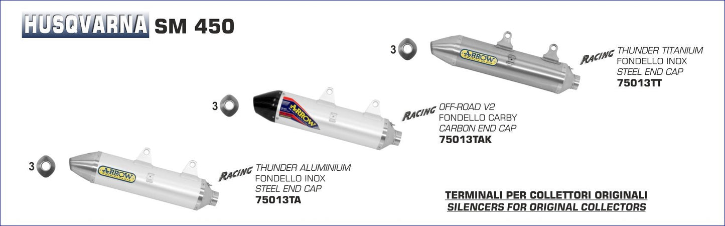 Husqvarna SM 450 2004-2005 Arrow udstødning. Slip-on udstødninger, komplette udstødninger, manifold/forrør. Find det hos Pitboxen.dk