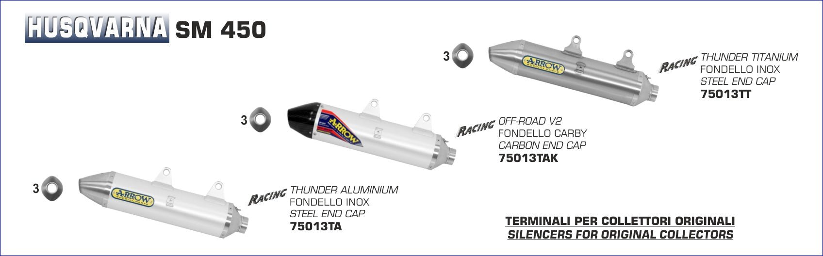 Husqvarna SM 450 2004-2005 Arrow udstødning. Slip-on udstødninger, komplette udstødninger, manifold/forrør. Find det hos Pitboxen.dk