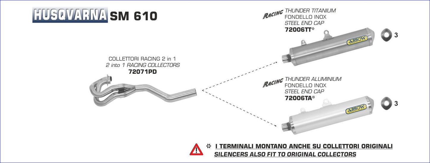 Husqvarna SM 610 2005-2006 Arrow udstødning. Slip-on udstødninger, komplette udstødninger, manifold/forrør. Find det hos Pitboxen.dk