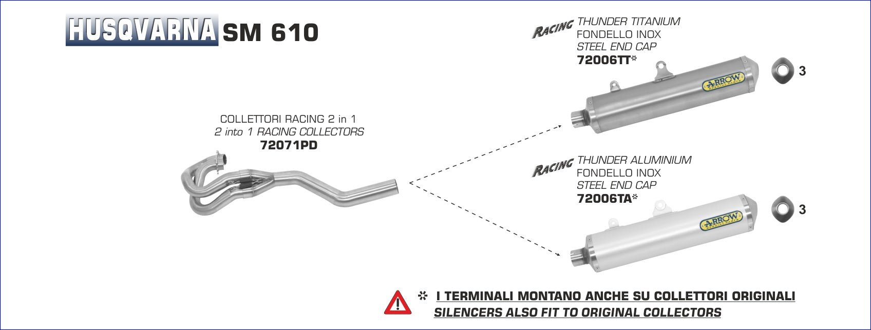 Husqvarna SM 610 2005-2006 Arrow udstødning. Slip-on udstødninger, komplette udstødninger, manifold/forrør. Find det hos Pitboxen.dk