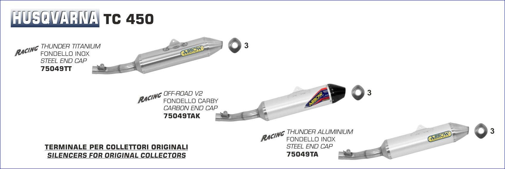 Husqvarna TC 450 2008- Arrow udstødning. Slip-on udstødninger, komplette udstødninger, manifold/forrør. Find det hos Pitboxen.dk