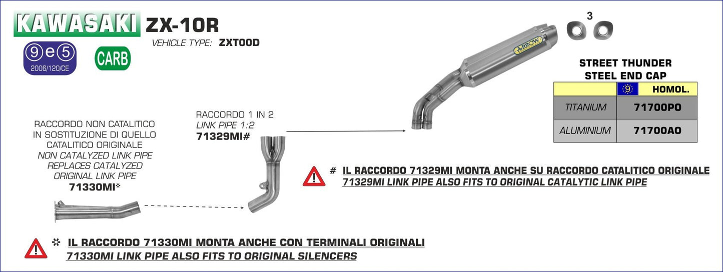 Kawasaki ZX-10R 2006-2007 Arrow udstødning. Slip-on udstødninger, komplette udstødninger, manifold/forrør. Find det hos Pitboxen.dk