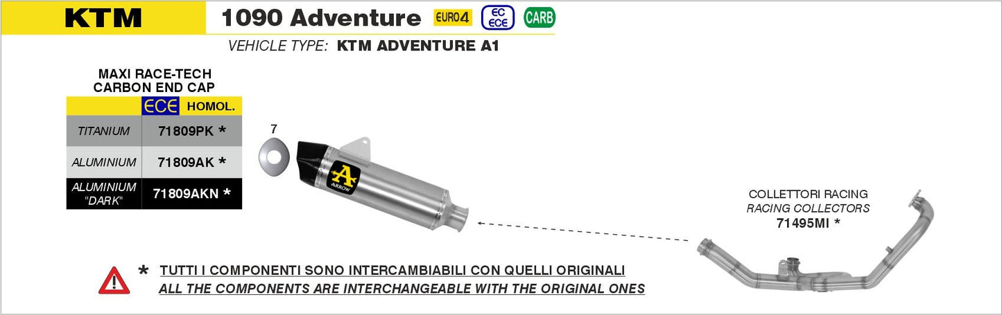 KTM 1090 Adventure 2017-2020 Arrow udstødning. Slip-on udstødninger, komplette udstødninger, manifold/forrør. Find det hos Pitboxen.dk