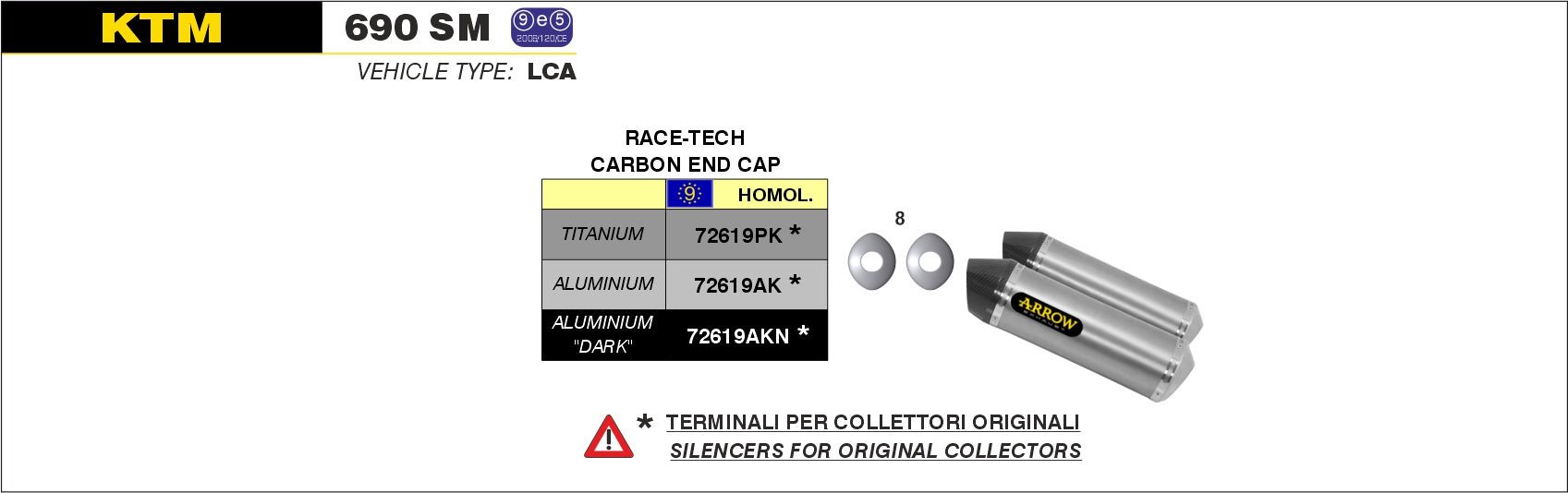 KTM 690 SM 2006-2012 Arrow udstødning. Slip-on udstødninger, komplette udstødninger, manifold/forrør. Find det hos Pitboxen.dk