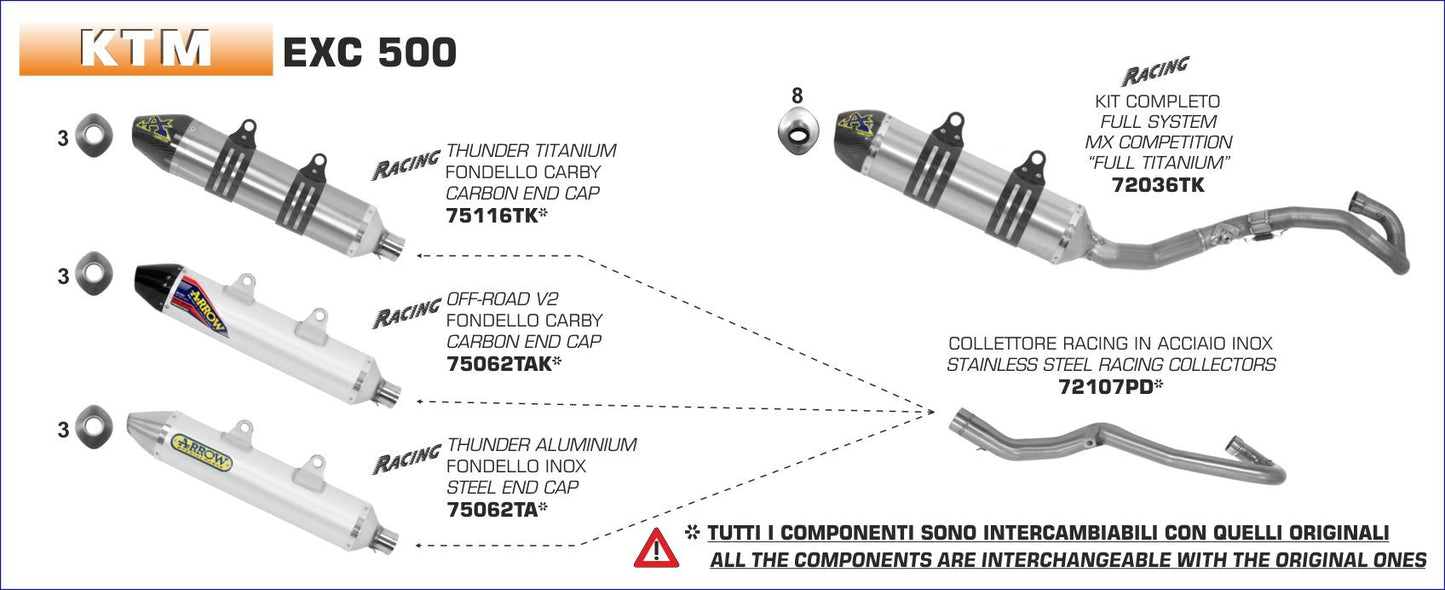 KTM EXC 500 2012-2013 Arrow udstødning. Slip-on udstødninger, komplette udstødninger, manifold/forrør. Find det hos Pitboxen.dk