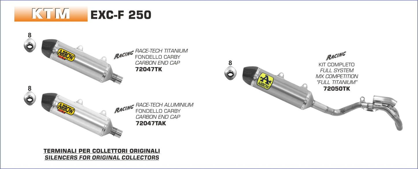 KTM EXC-F 250 2018-2019 Arrow udstødning. Slip-on udstødninger, komplette udstødninger, manifold/forrør. Find det hos Pitboxen.dk