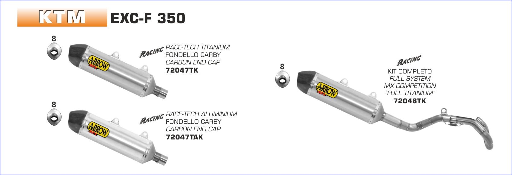 KTM EXC-F 350 2017- Arrow udstødning. Slip-on udstødninger, komplette udstødninger, manifold/forrør. Find det hos Pitboxen.dk