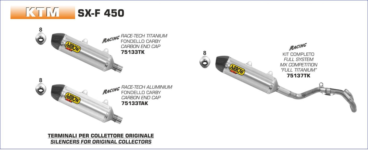 KTM SX-F 450 2016- Arrow udstødning. Slip-on udstødninger, komplette udstødninger, manifold/forrør. Find det hos Pitboxen.dk