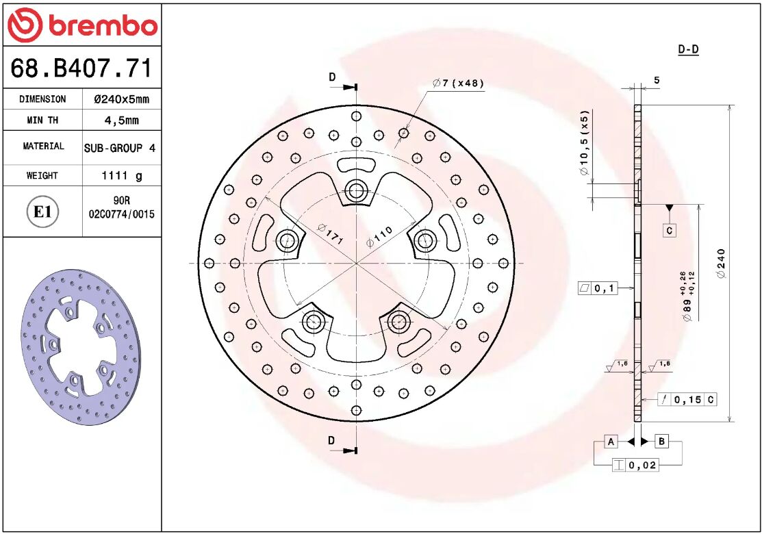 Kymco GRAND DINK 125 I 12 - 15 m.fl. bremseskive for, ORO fast - Brembo - Pitboxen.dk