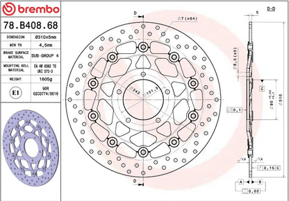 Mv Agusta F4 1000 S 04-07 m.fl. bremseskive for, ORO flydende - Brembo
