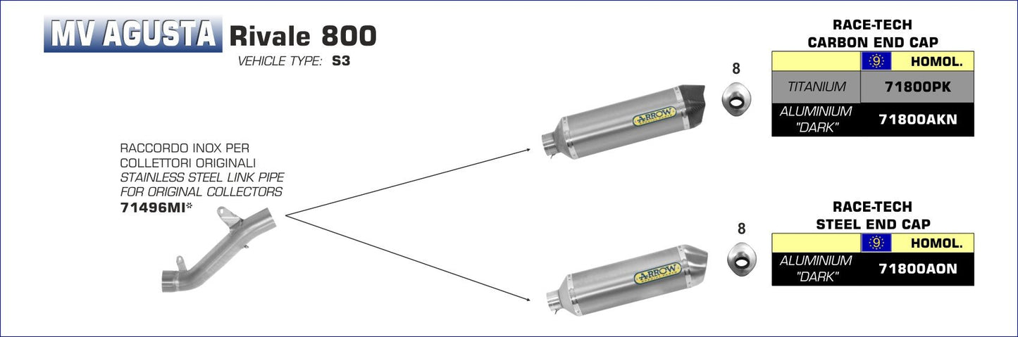 MV Agusta RIVALE 800 2014-2016 Arrow udstødning. Slip-on udstødninger, komplette udstødninger, manifold/forrør. Find det hos Pitboxen.dk