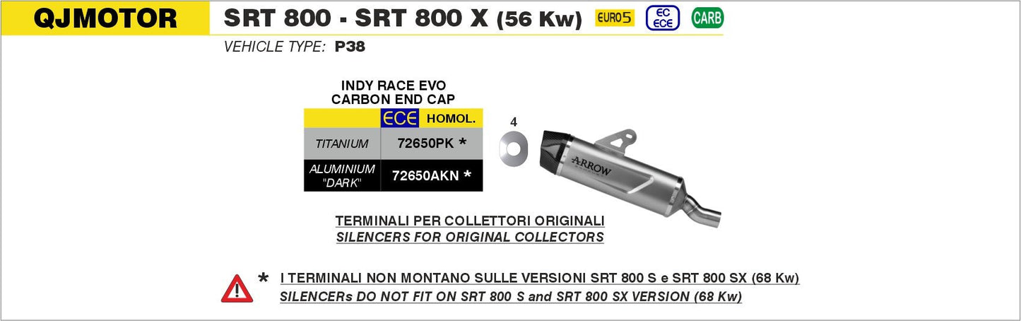 QJMOTOR SRT 800 - SRT 800 X 2023-2024 Arrow udstødning. Slip-on udstødninger, komplette udstødninger, manifold/forrør. Find det hos Pitboxen.dk