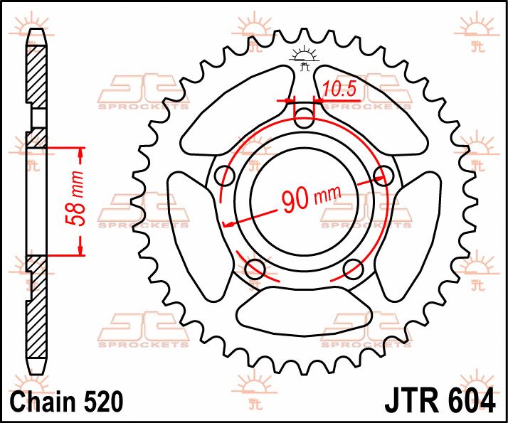 Sort stål bagkædehjul 38T 520 - JTR604.38 - JT Sprockets - Pitboxen.dk