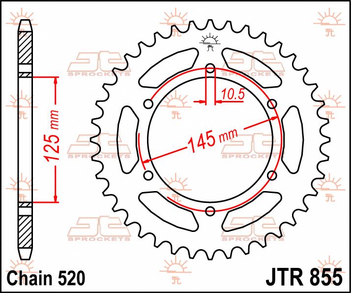 Sort stål bagkædehjul 46T 520 - JTR855.46 - JT Sprockets - Pitboxen.dk