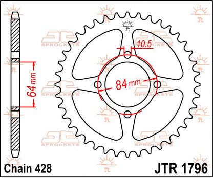 Sort stål bagkædehjul 51T 428 - JTR1796.51 - JT Sprockets - Pitboxen.dk