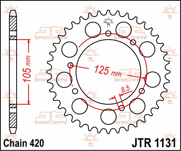 Sort stål bagkædehjul 52T 420 - JTR1131.52 - JT Sprockets - Pitboxen.dk