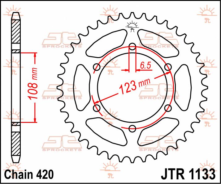 Sort stål bagkædehjul 53T 420 - JTR1133.53 - JT Sprockets - Pitboxen.dk