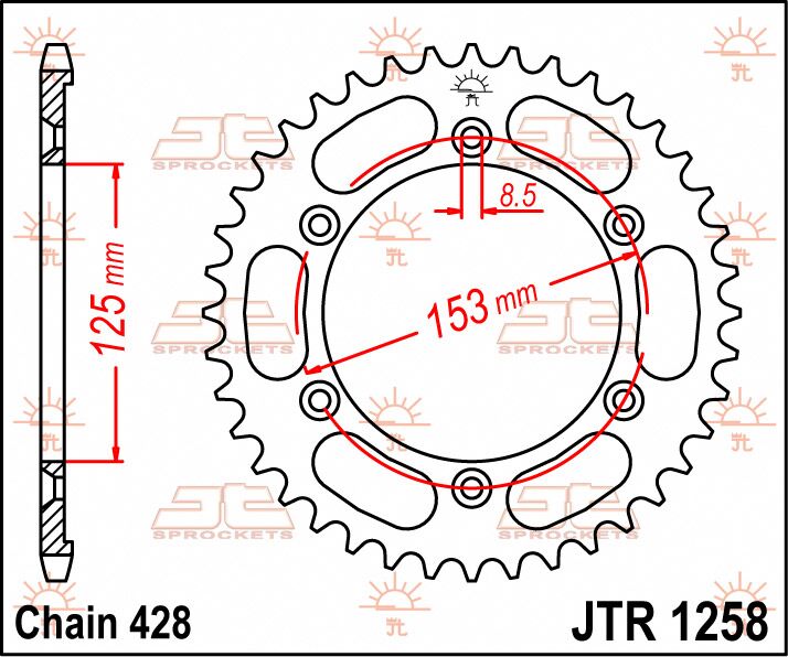Sort stål bagkædehjul 54T 420 - JTR1258.54 - JT Sprockets - Pitboxen.dk
