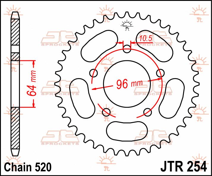 stål bagkædehjul 37T 520 - JTR254.37 - JT Sprockets - Pitboxen.dk