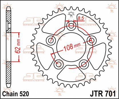 stål bagkædehjul 43T 520 - JTR701.43 - JT Sprockets - Pitboxen.dk