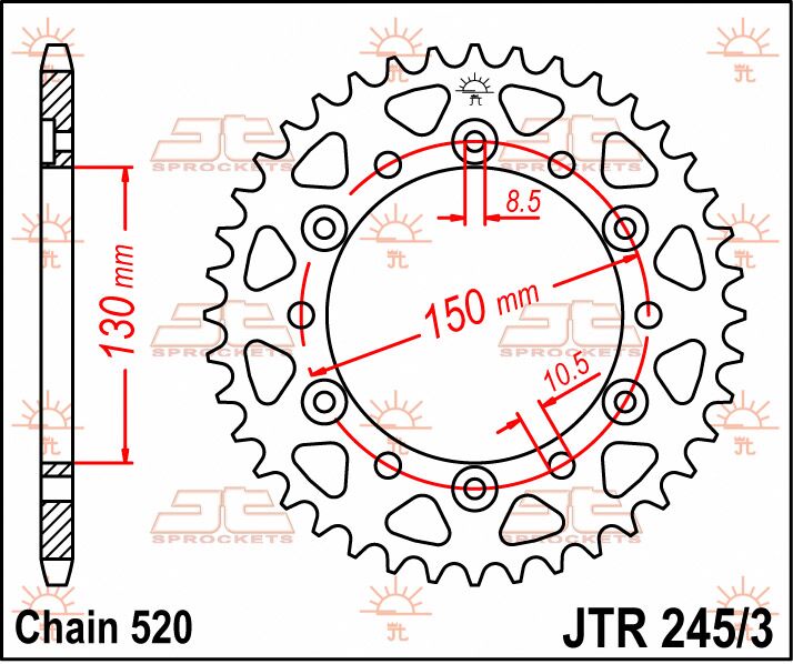 stål bagkædehjul 45T 520 - JTR245/3.45 - JT Sprockets - Pitboxen.dk