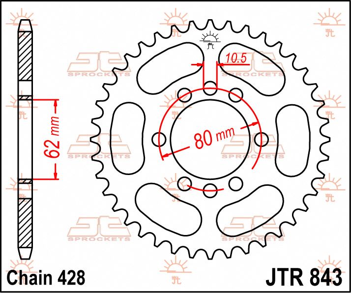 stål bagkædehjul 49T 428 - JTR843.49 - JT Sprockets - Pitboxen.dk